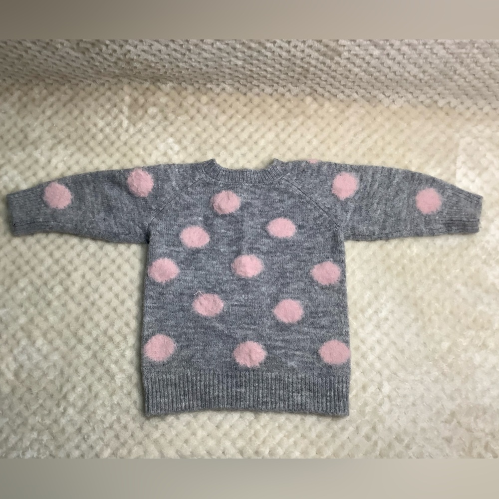 George Baby Sweater Gray with Pink Polka Dots Size 0 to 3 Months 0-3M
